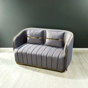 Rizky Mebel Eezi 2 Seater - Grey Bludru Gold Aksen
